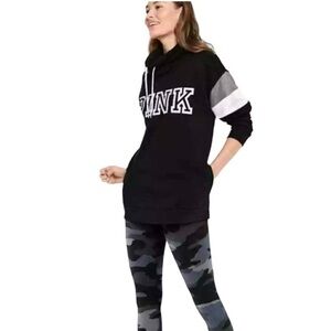 VICTORIA’S SECRET PINK Y2K Sherpa Lined Cowl Neck Black Gray & White Sweatshirt